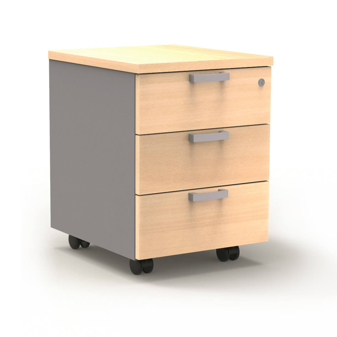 Cajonera melamina 3 cajones con ruedas plata-haya