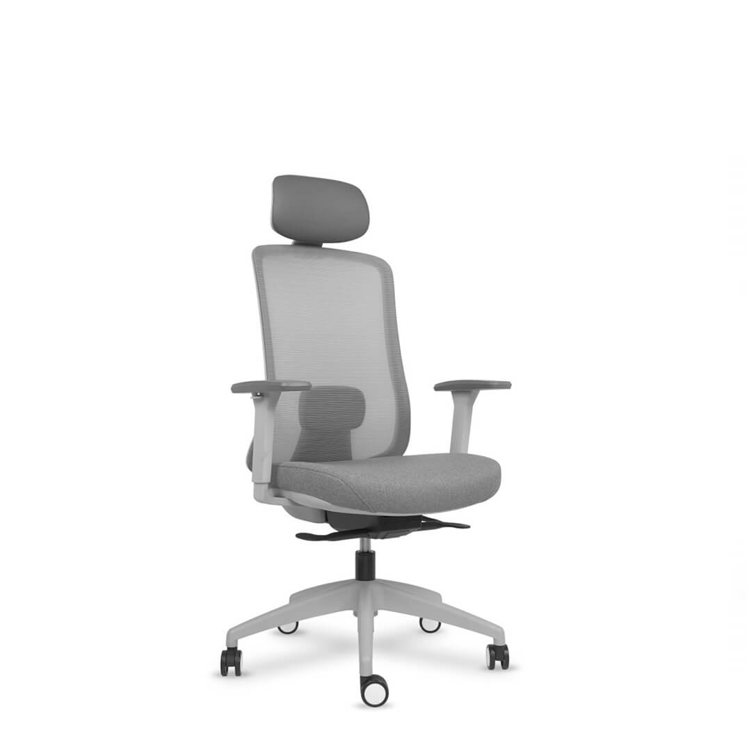 Silla LANDO gris con brazos y cabezal