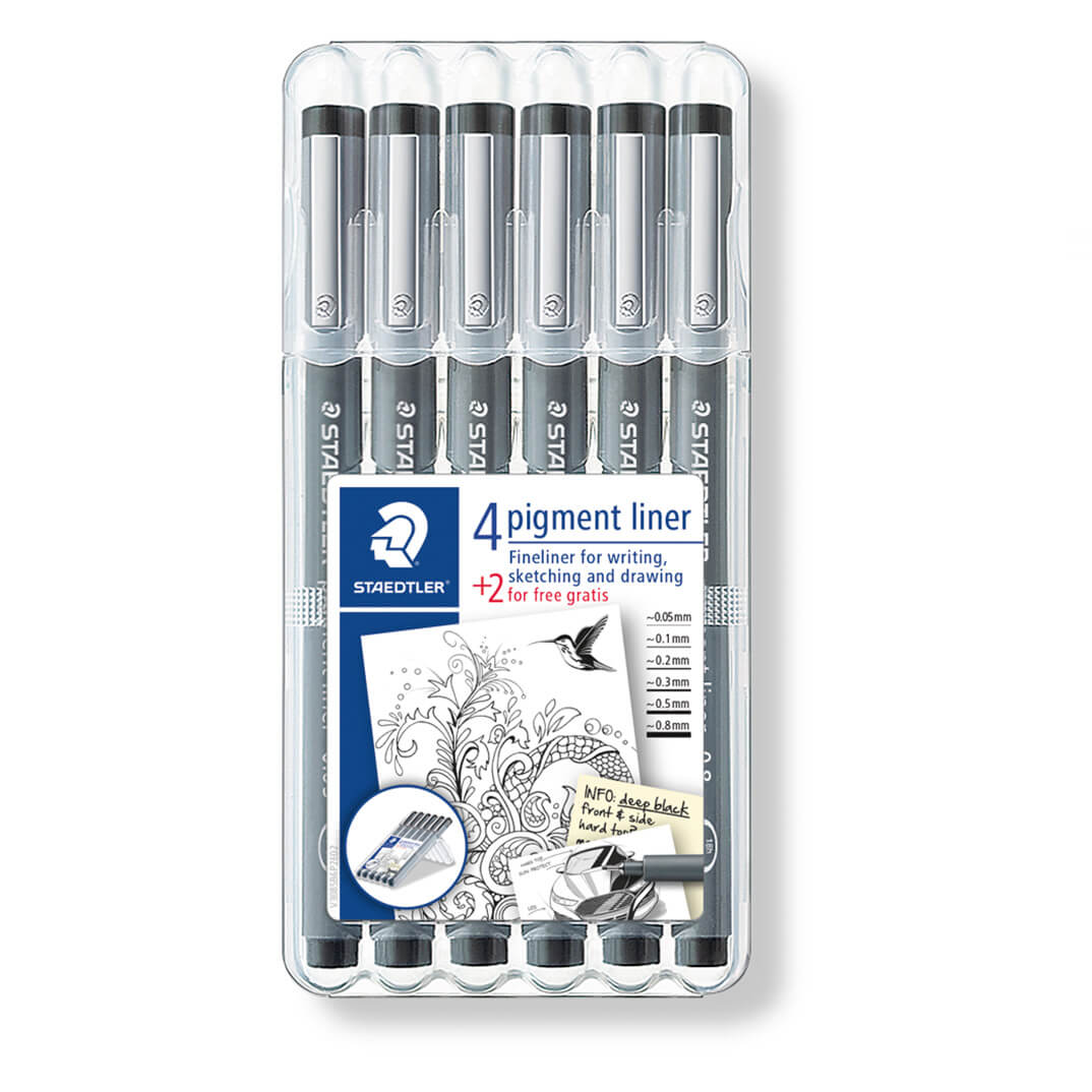 Pack 4 + 2 Staedtler pigment liner 308