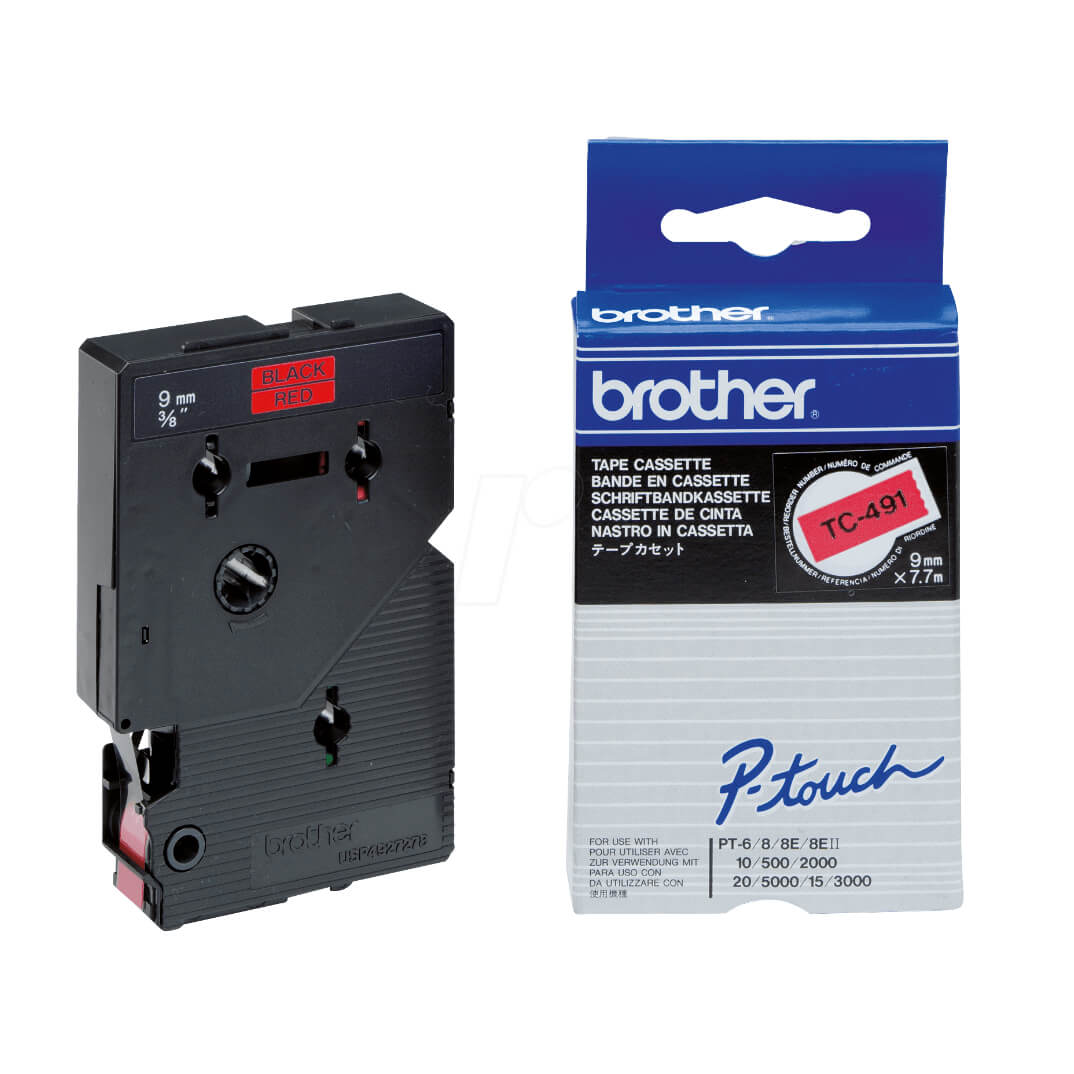 Cinta laminada Brother rojo/negro TC491