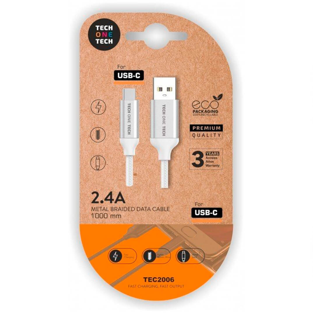 Cable USB 2.0 Tipo-C a USB 1m Blanco Tech One Tech