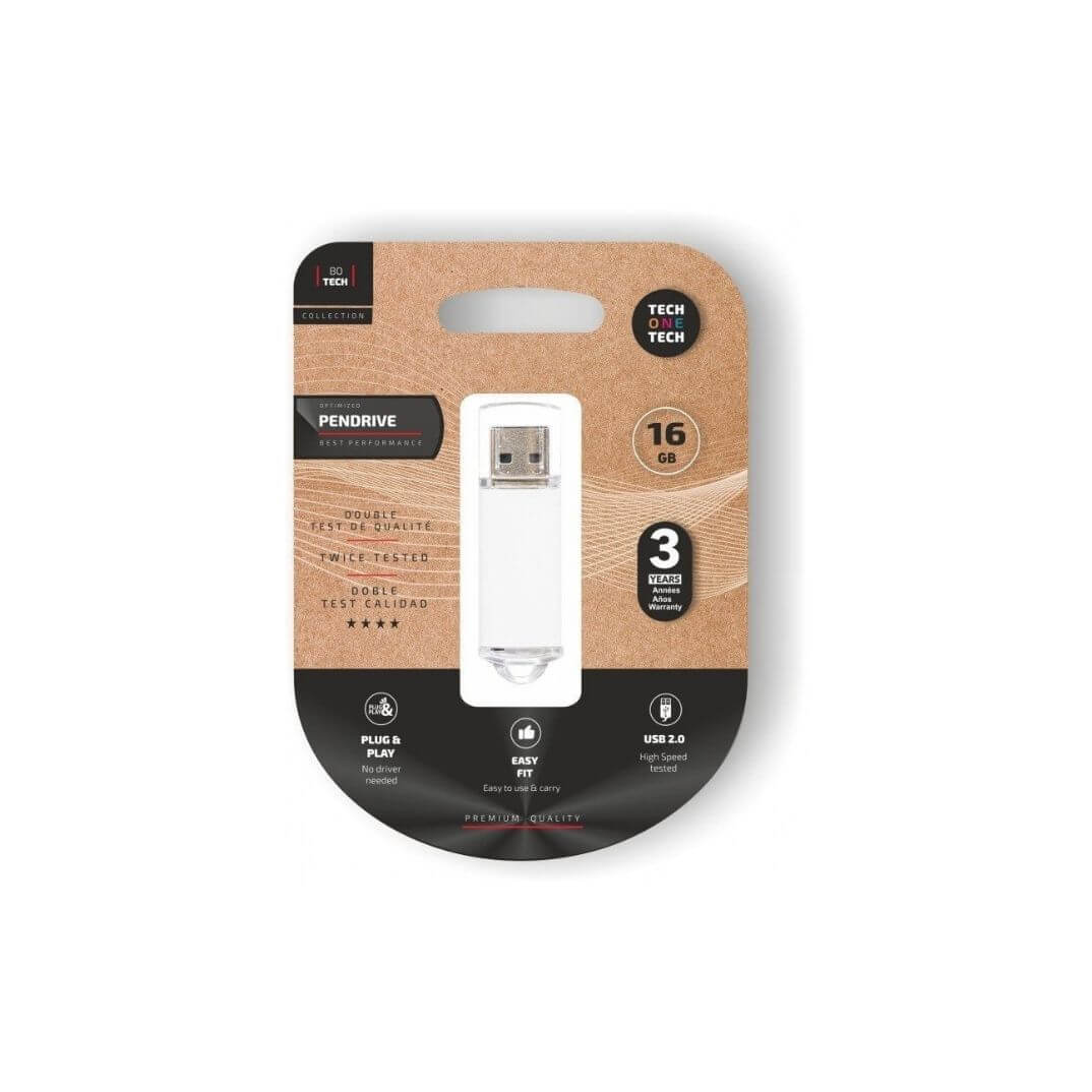 Pendrive 16GB Tech One Tech Basic USB 2.0/ Blanco