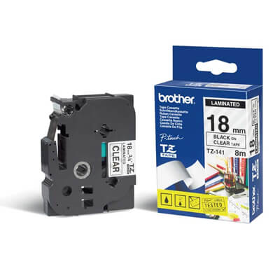 Cinta laminada Brother negro/transparente TZE141
