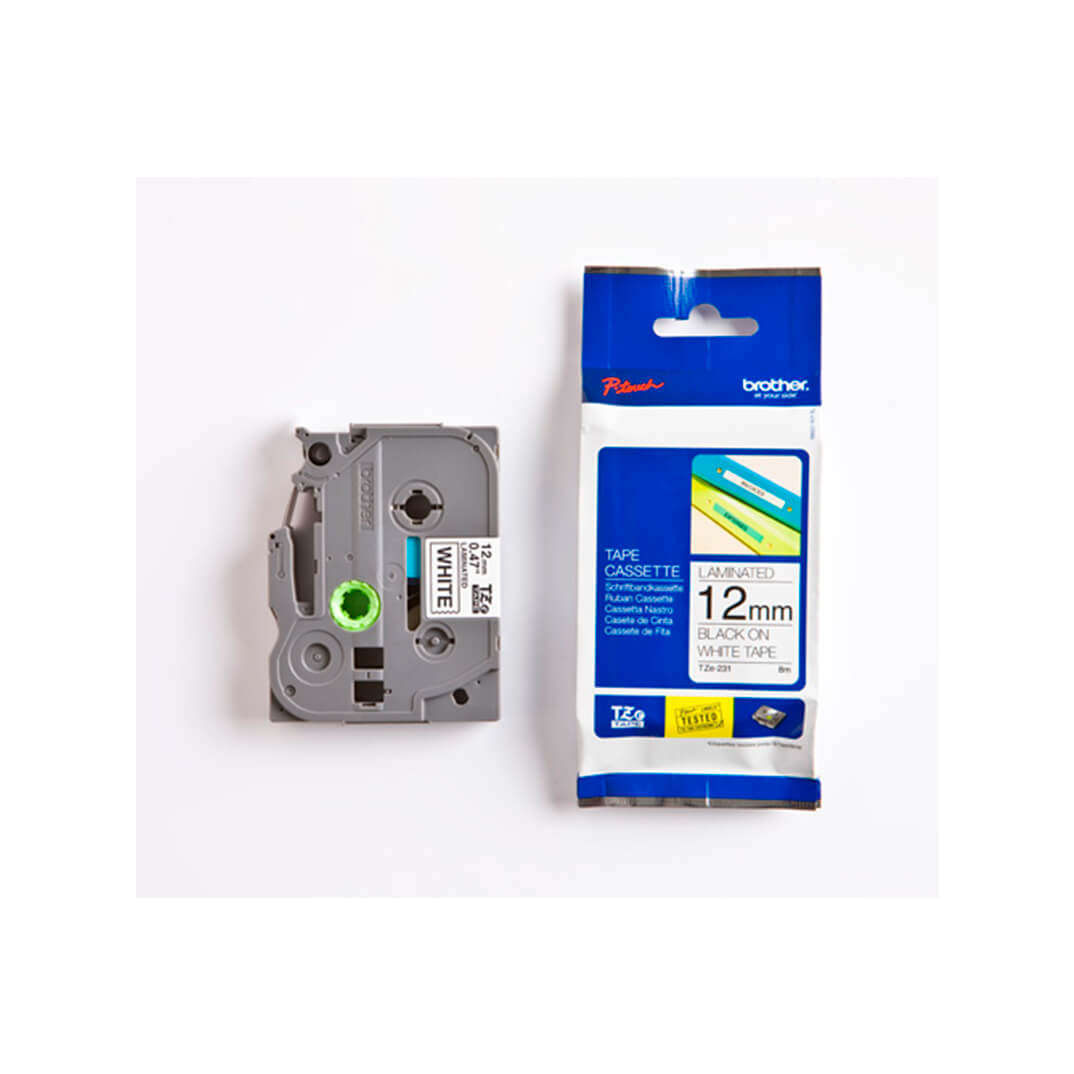Cinta laminada Brother negro/blanco TZE231