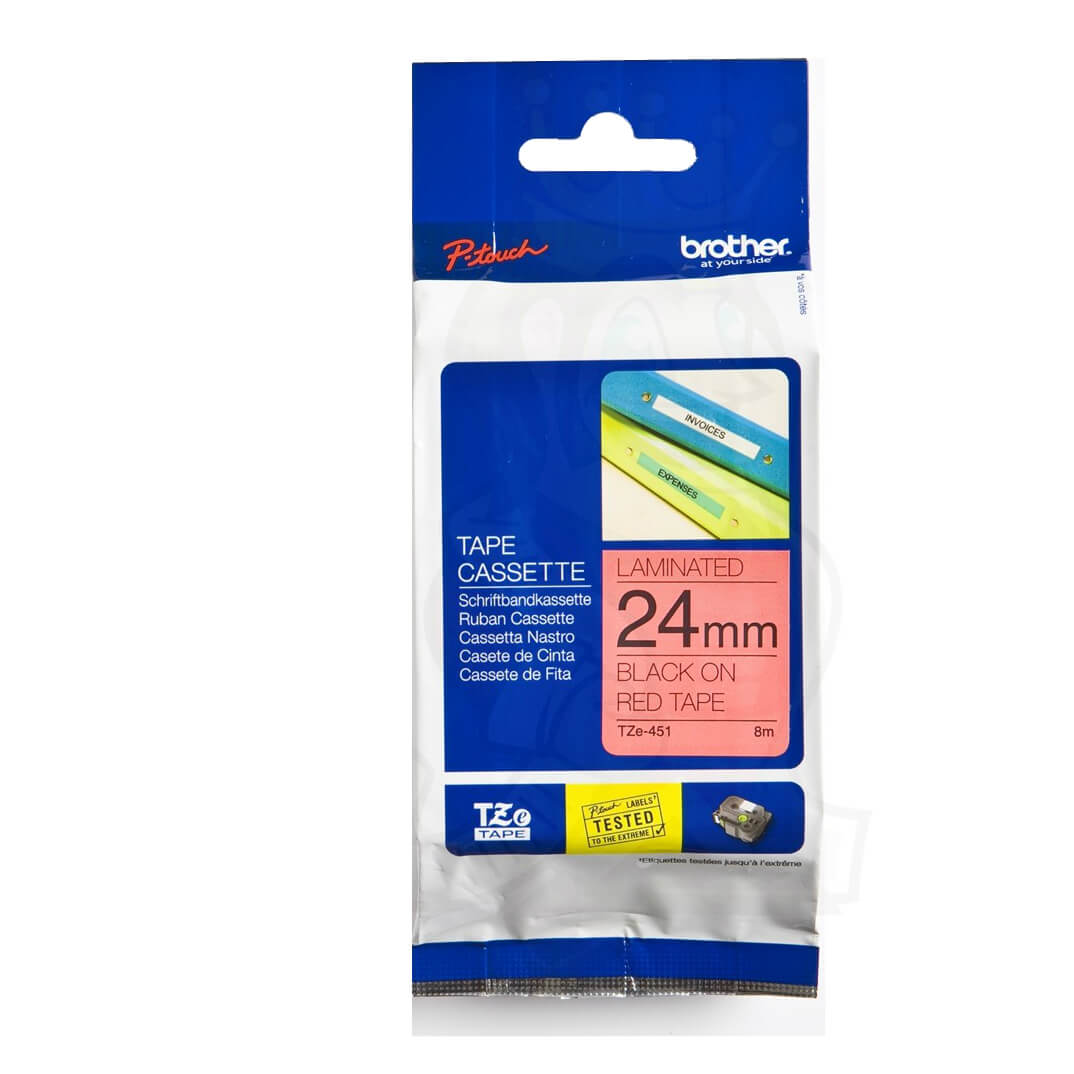 Cinta laminada Brother vermell/negre TZE451