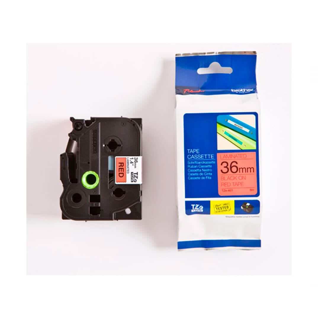 Cinta laminada Brother vermell/negre TZE461