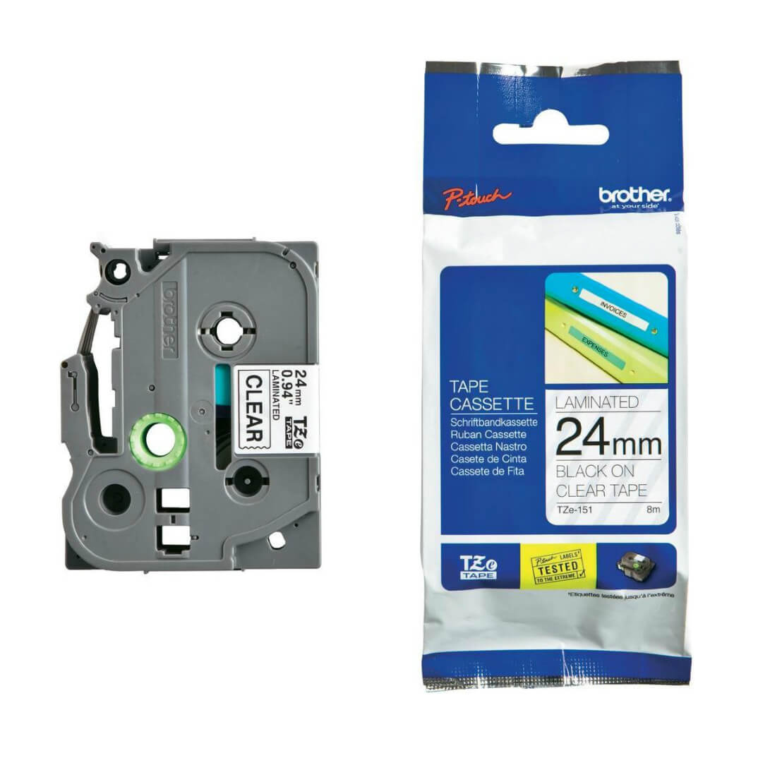 Cinta laminada Brother negro/transparente TZE151