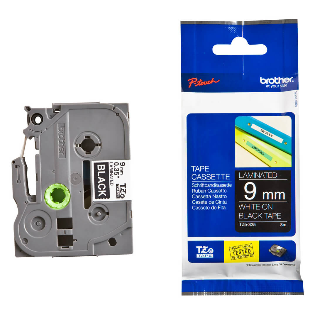 Cinta laminada Brother 9mm blanco/negro TZE325
