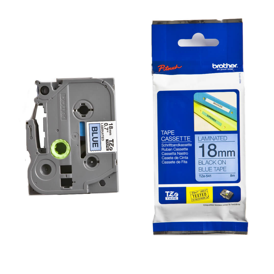 Cinta laminada Brother negre/blau TZE541