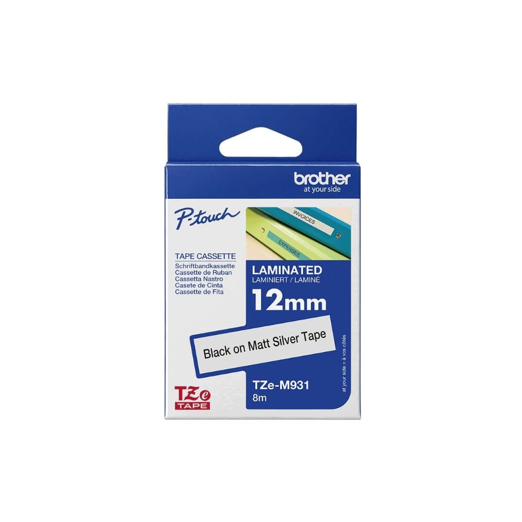 Cinta laminada Brother plata/negre TZEM931