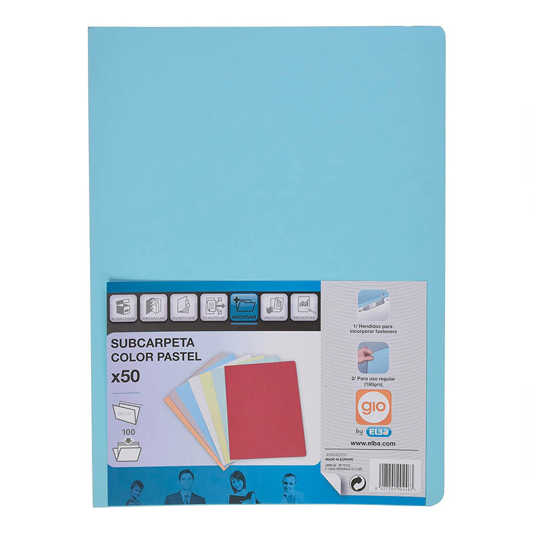 Pack 50 subcarpetes A4 180g blava