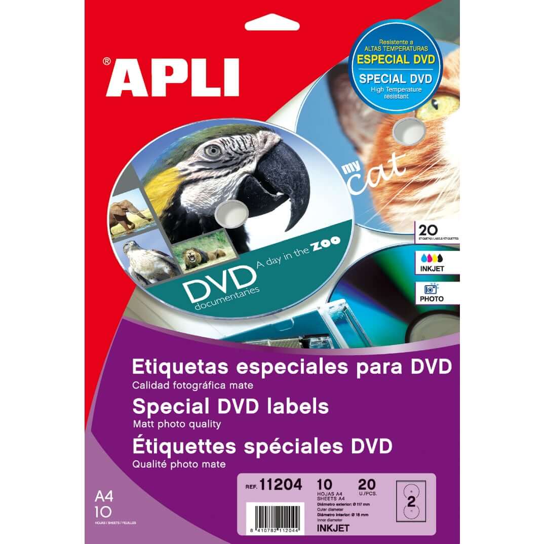 Etiquetas DVD poliéster blanco mate (20u)